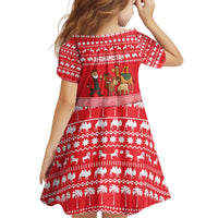 Afghanistan Christmas Kid Short Sleeve Dress with Santa Camels Sheep Traditional Pattern and Festive Design - Wonder Print Shop