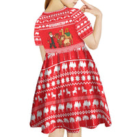 Afghanistan Christmas Kid Short Sleeve Dress with Santa Camels Sheep Traditional Pattern and Festive Design - Wonder Print Shop