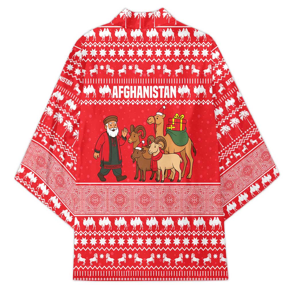 Afghanistan Christmas Kimono with Santa Camels Sheep Traditional Pattern and Festive Design - Wonder Print Shop