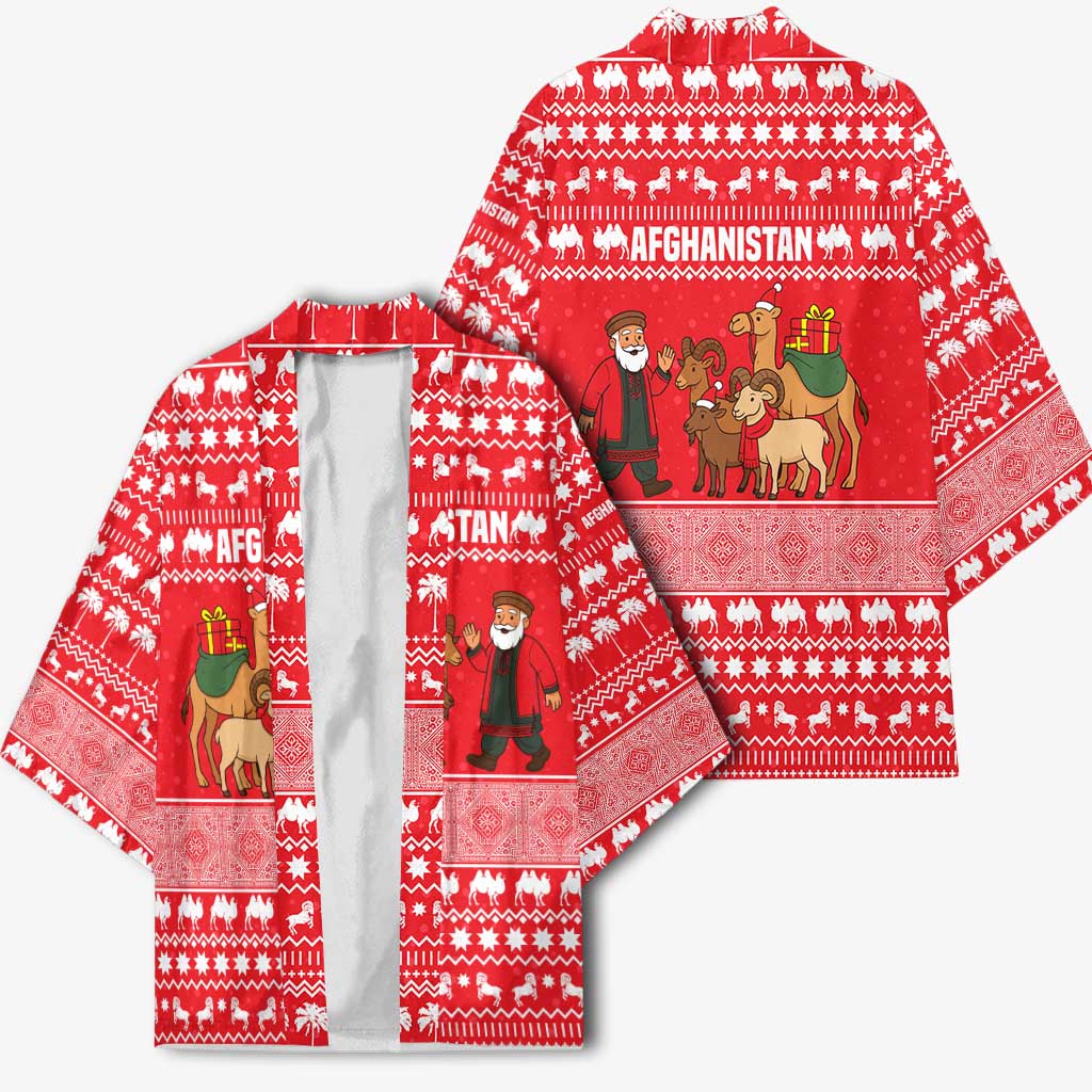 Afghanistan Christmas Kimono with Santa Camels Sheep Traditional Pattern and Festive Design - Wonder Print Shop