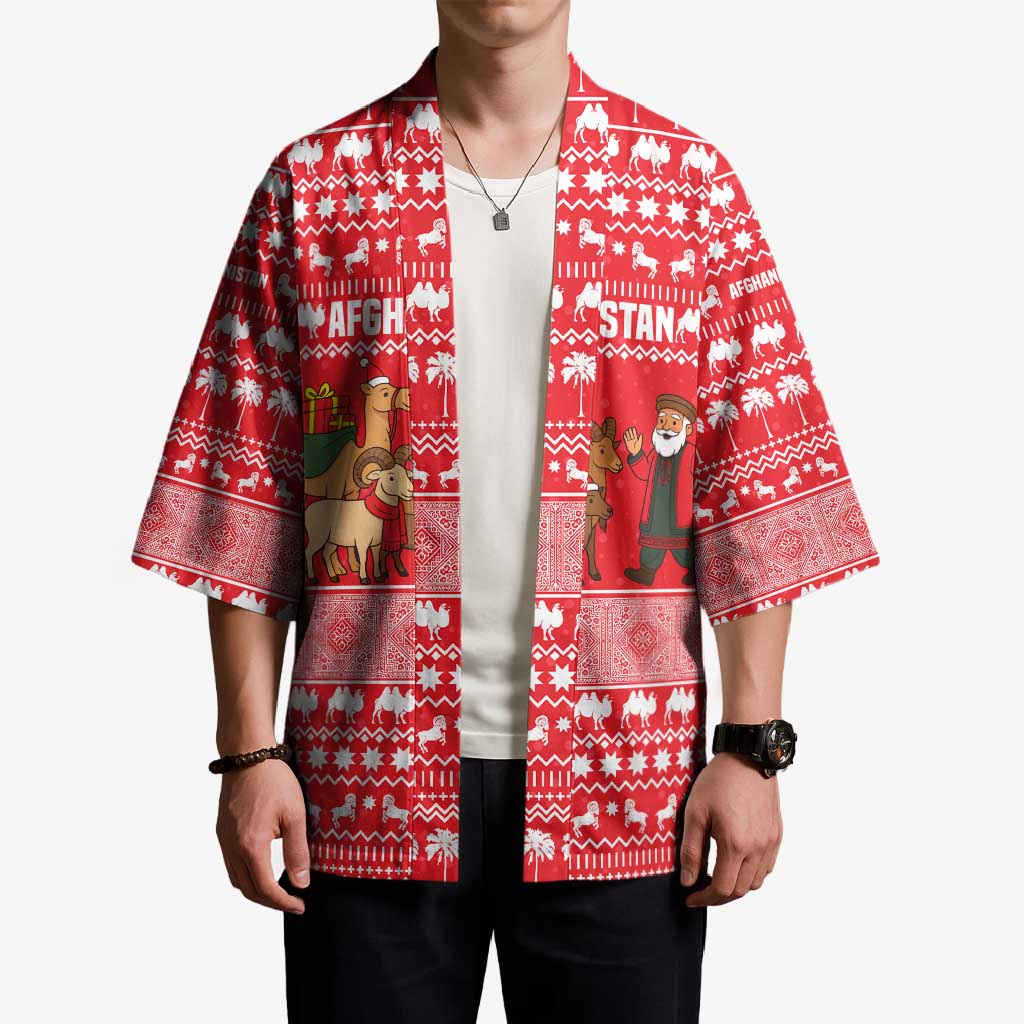 Afghanistan Christmas Kimono with Santa Camels Sheep Traditional Pattern and Festive Design - Wonder Print Shop