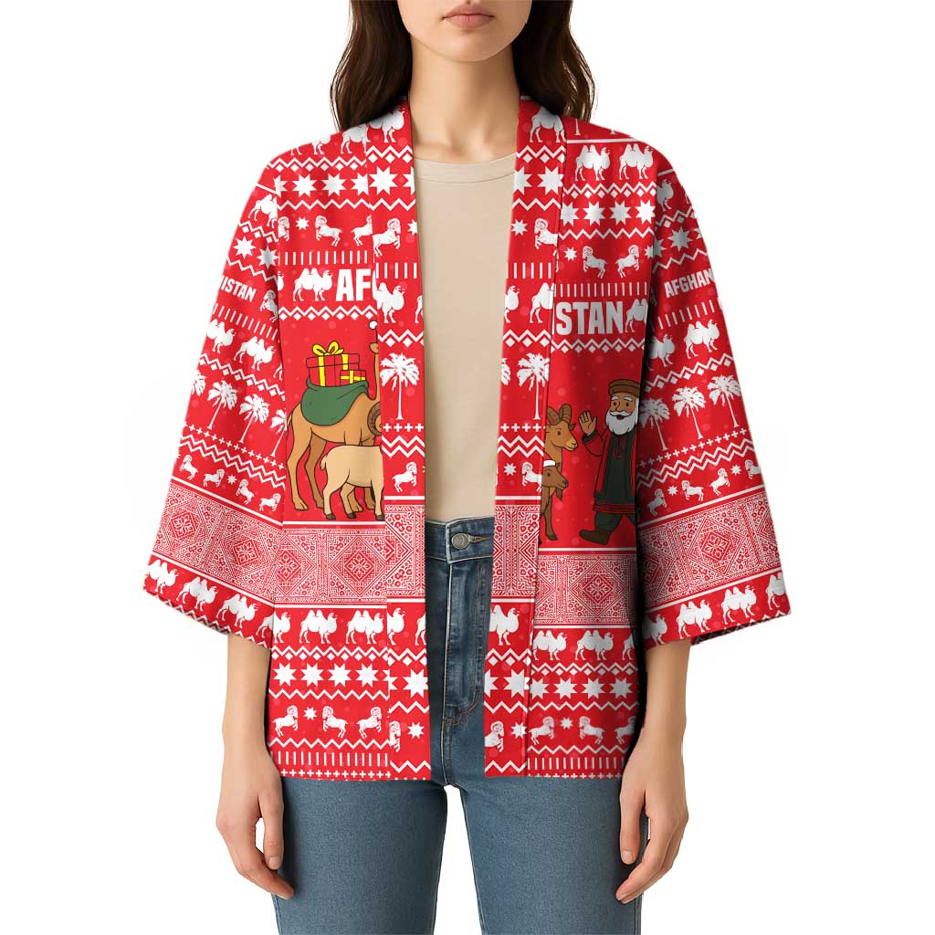 Afghanistan Christmas Kimono with Santa Camels Sheep Traditional Pattern and Festive Design - Wonder Print Shop