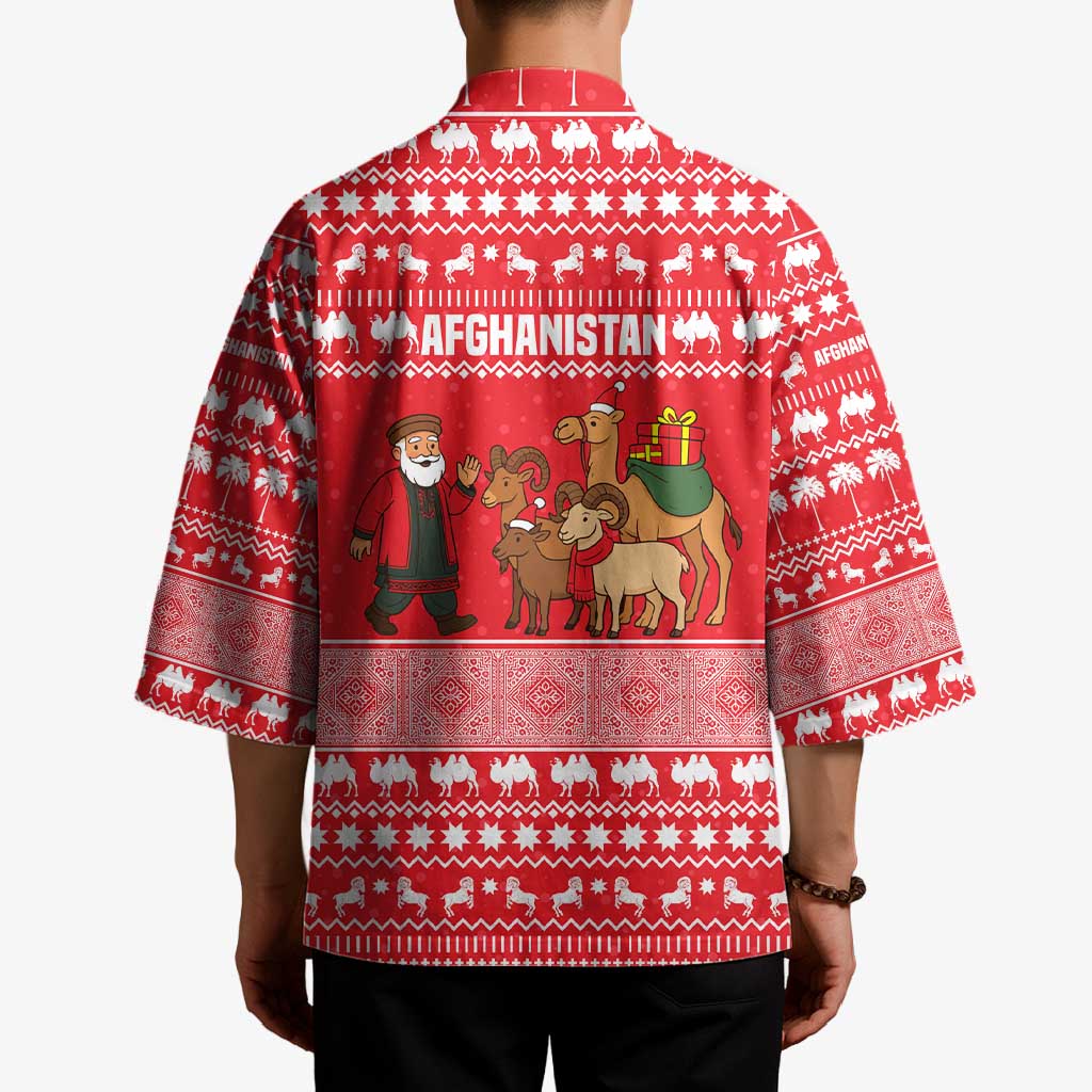 Afghanistan Christmas Kimono with Santa Camels Sheep Traditional Pattern and Festive Design - Wonder Print Shop