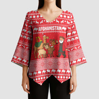 Afghanistan Christmas Kimono Sleeve Blouse with Santa Camels Sheep Traditional Pattern and Festive Design - Wonder Print Shop