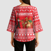 Afghanistan Christmas Kimono Sleeve Blouse with Santa Camels Sheep Traditional Pattern and Festive Design - Wonder Print Shop