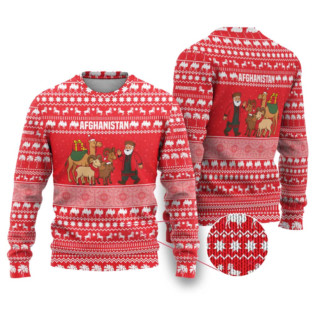 Afghanistan Christmas Ugly Christmas Sweater with Santa Camels Sheep Traditional Pattern and Festive Design - Wonder Print Shop