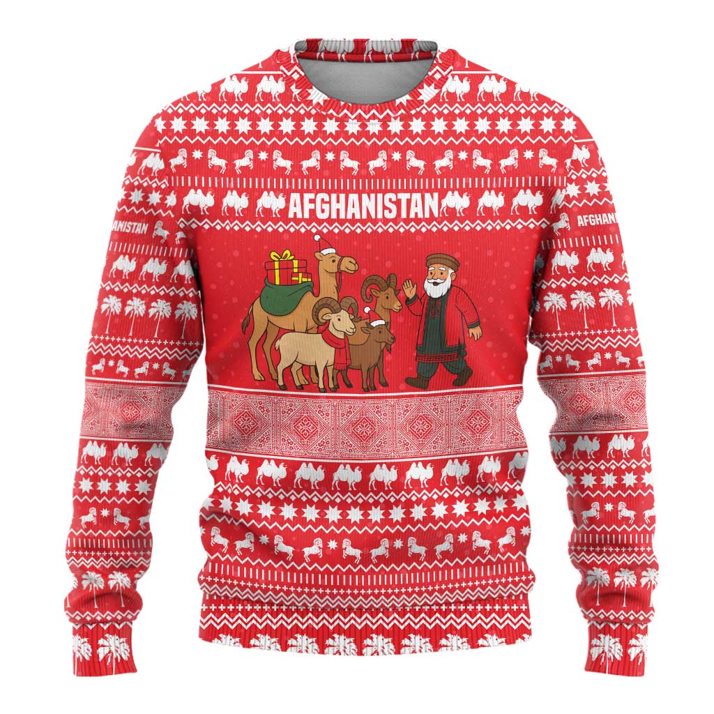 Afghanistan Christmas Ugly Christmas Sweater with Santa Camels Sheep Traditional Pattern and Festive Design - Wonder Print Shop