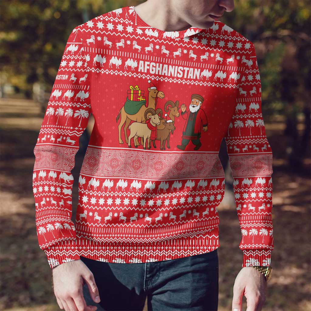 Afghanistan Christmas Ugly Christmas Sweater with Santa Camels Sheep Traditional Pattern and Festive Design - Wonder Print Shop