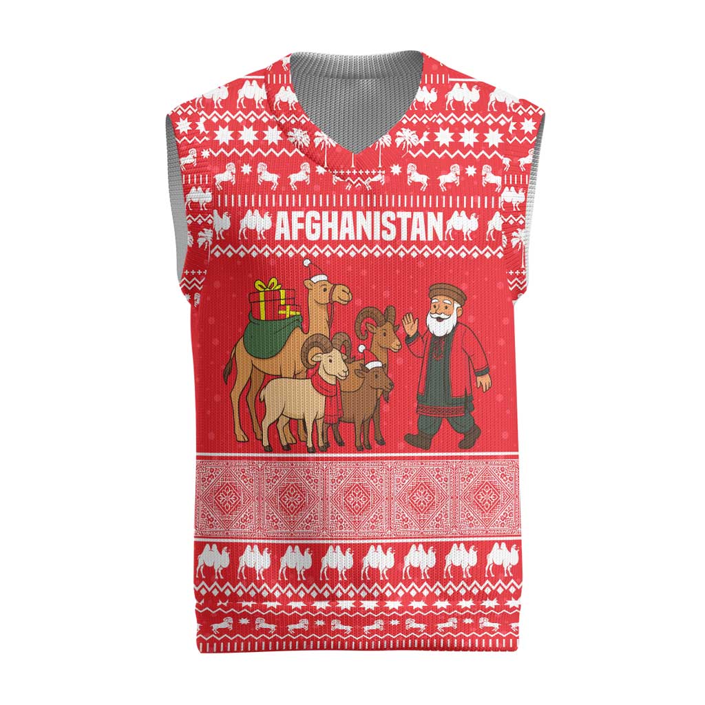 Afghanistan Christmas Knitted V-Neck Vest with Santa Camels Sheep Traditional Pattern and Festive Design - Wonder Print Shop