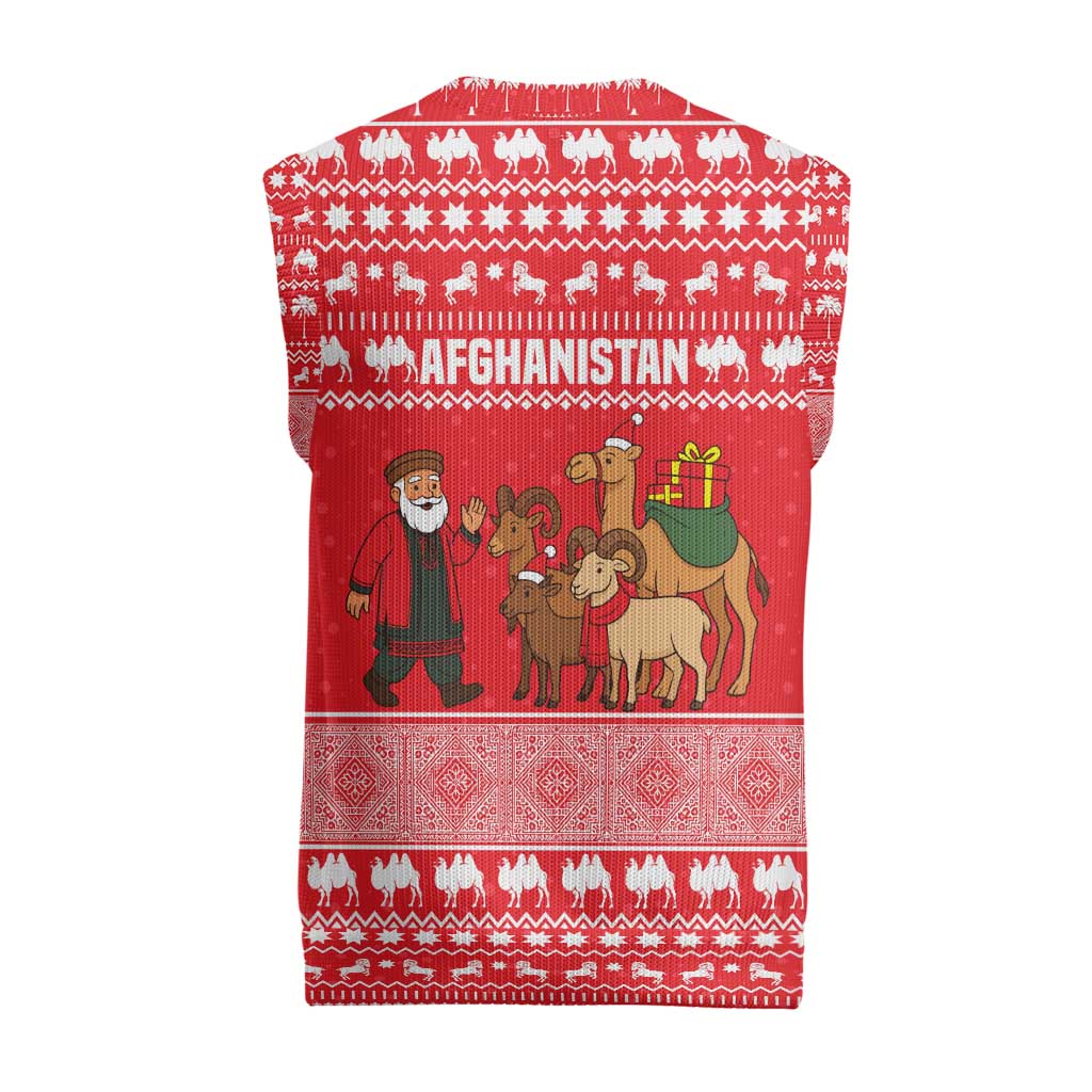 Afghanistan Christmas Knitted V-Neck Vest with Santa Camels Sheep Traditional Pattern and Festive Design - Wonder Print Shop