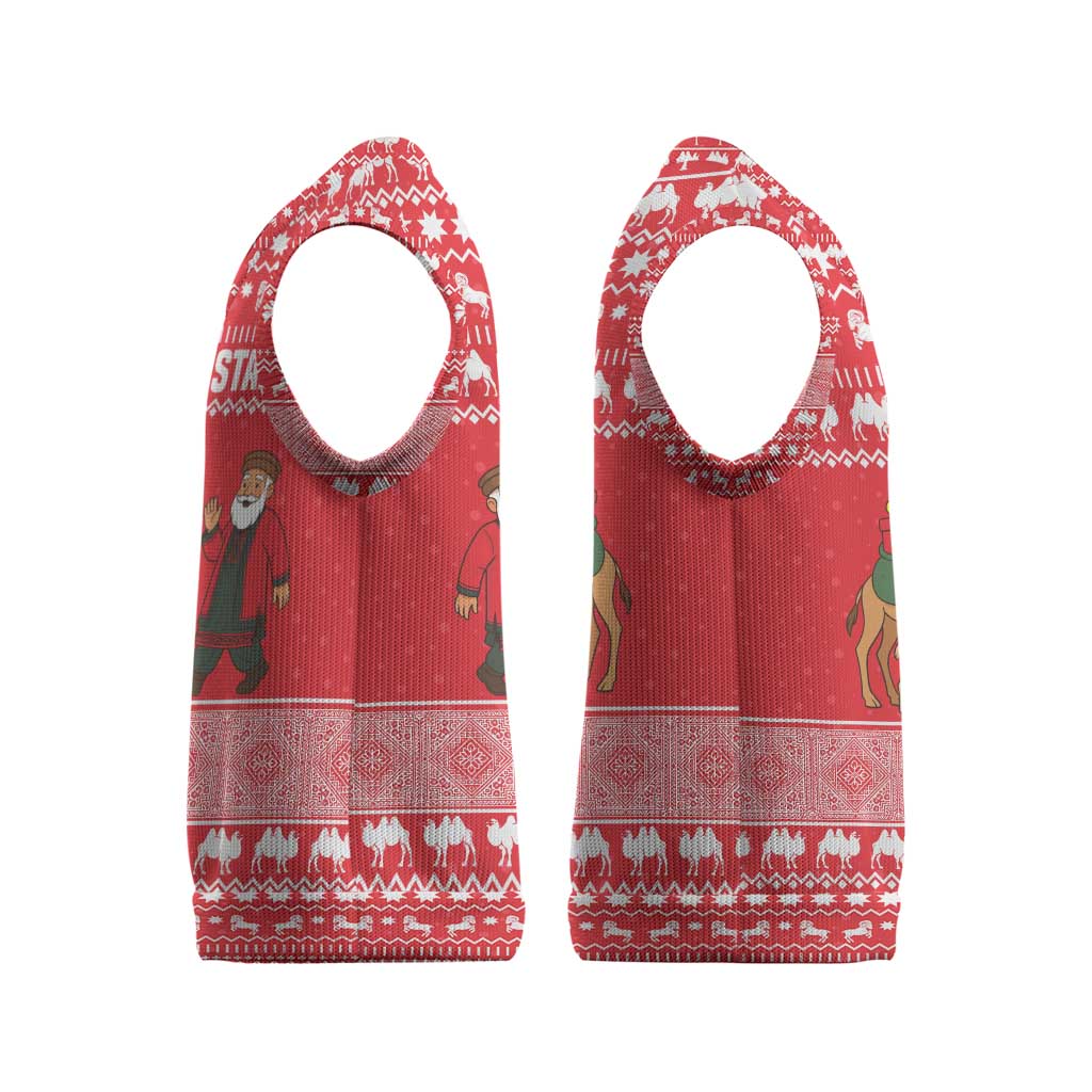 Afghanistan Christmas Knitted V-Neck Vest with Santa Camels Sheep Traditional Pattern and Festive Design - Wonder Print Shop