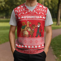 Afghanistan Christmas Knitted V-Neck Vest with Santa Camels Sheep Traditional Pattern and Festive Design - Wonder Print Shop