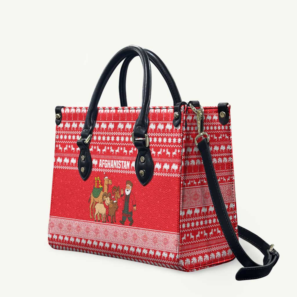 Afghanistan Christmas Leather Bag with Santa Camels Sheep Traditional Pattern and Festive Design - Wonder Print Shop