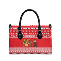 Afghanistan Christmas Leather Bag with Santa Camels Sheep Traditional Pattern and Festive Design - Wonder Print Shop