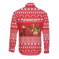 Afghanistan Christmas Long Sleeve Button Shirt with Santa Camels Sheep Traditional Pattern and Festive Design - Wonder Print Shop