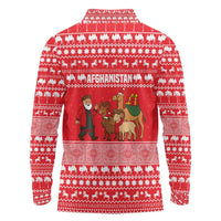 Afghanistan Christmas Long Sleeve Polo Shirt with Santa Camels Sheep Traditional Pattern and Festive Design - Wonder Print Shop