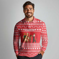 Afghanistan Christmas Long Sleeve Polo Shirt with Santa Camels Sheep Traditional Pattern and Festive Design - Wonder Print Shop