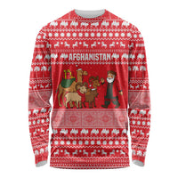 Afghanistan Christmas Long Sleeve Shirt with Santa Camels Sheep Traditional Pattern and Festive Design - Wonder Print Shop