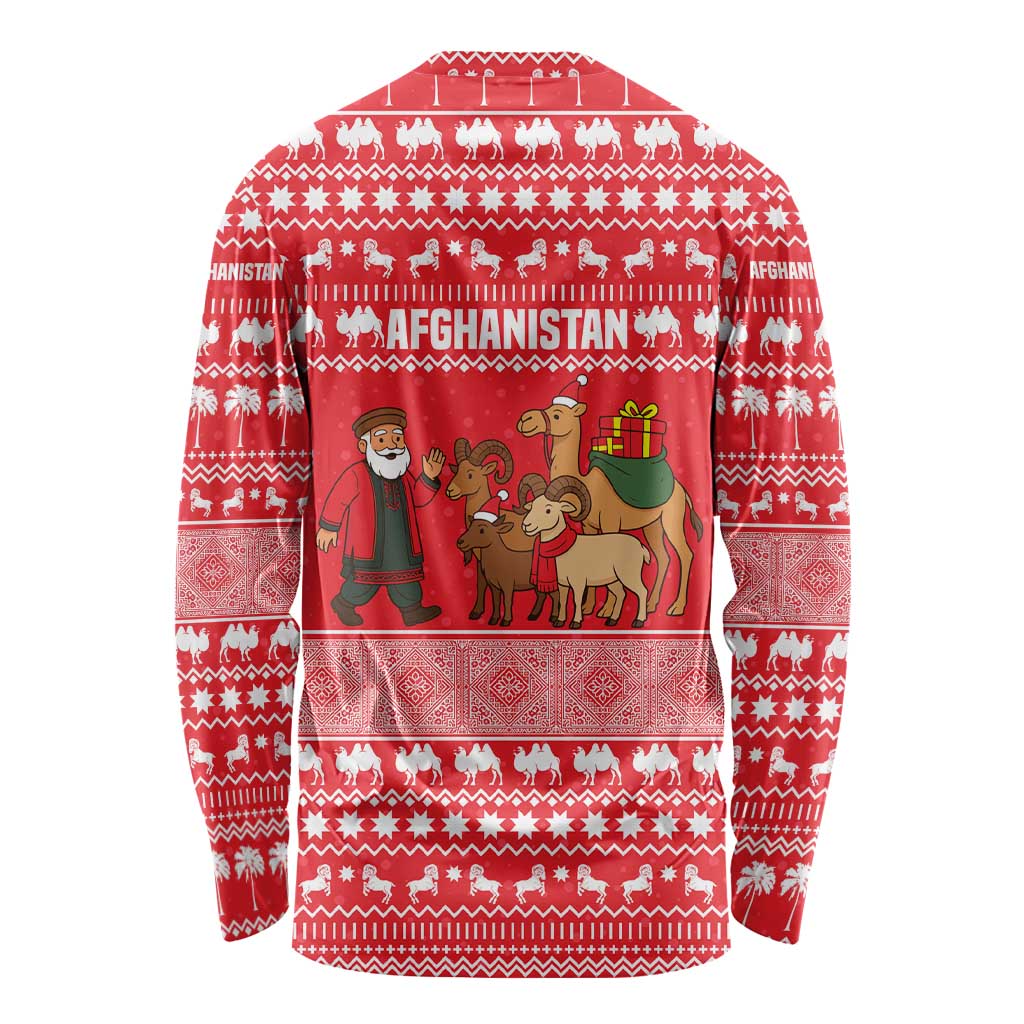 Afghanistan Christmas Long Sleeve Shirt with Santa Camels Sheep Traditional Pattern and Festive Design - Wonder Print Shop