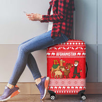 Afghanistan Christmas Luggage Cover with Santa Camels Sheep Traditional Pattern and Festive Design - Wonder Print Shop