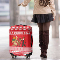 Afghanistan Christmas Luggage Cover with Santa Camels Sheep Traditional Pattern and Festive Design - Wonder Print Shop