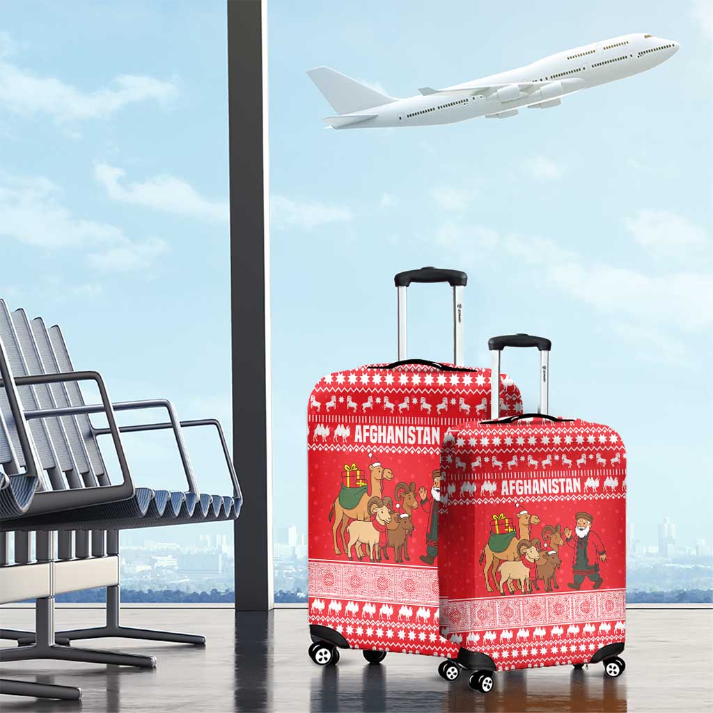 Afghanistan Christmas Luggage Cover with Santa Camels Sheep Traditional Pattern and Festive Design - Wonder Print Shop