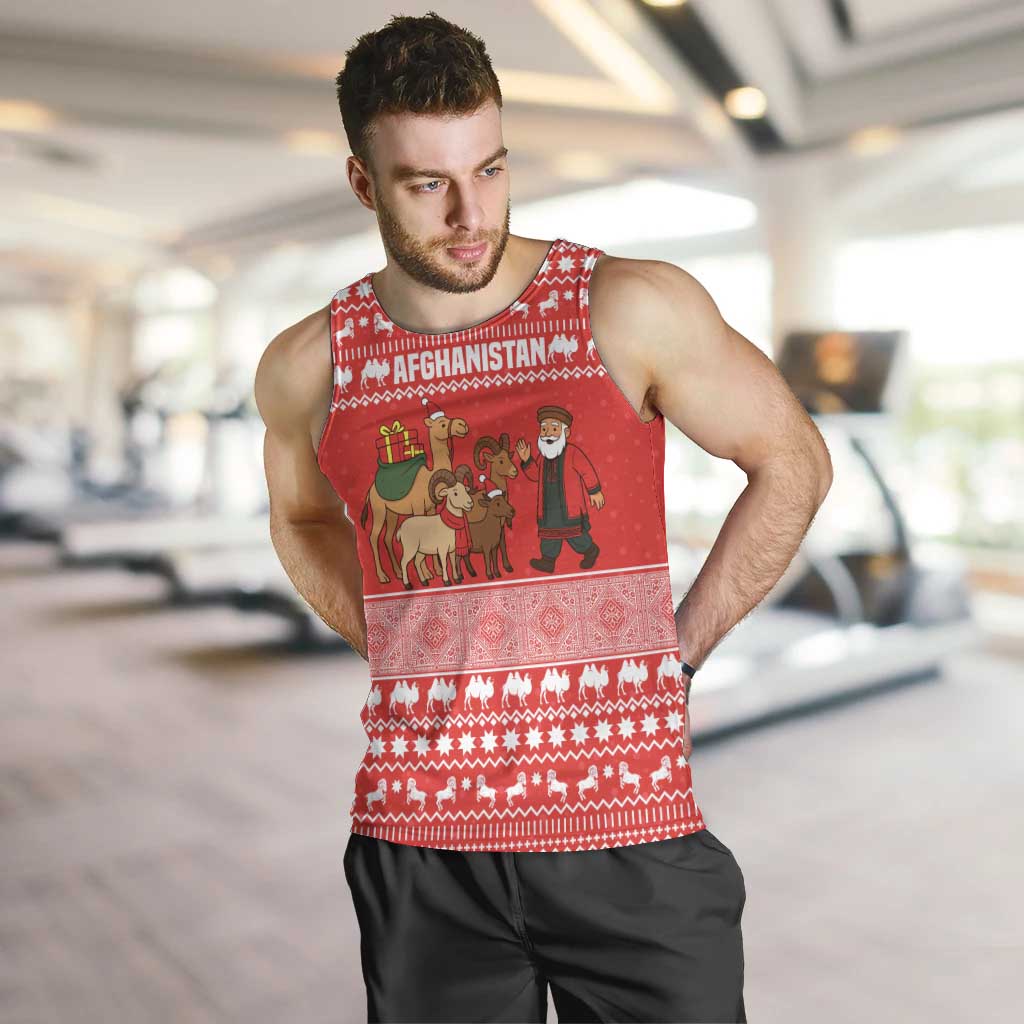 Afghanistan Christmas Men Tank Top with Santa Camels Sheep Traditional Pattern and Festive Design - Wonder Print Shop