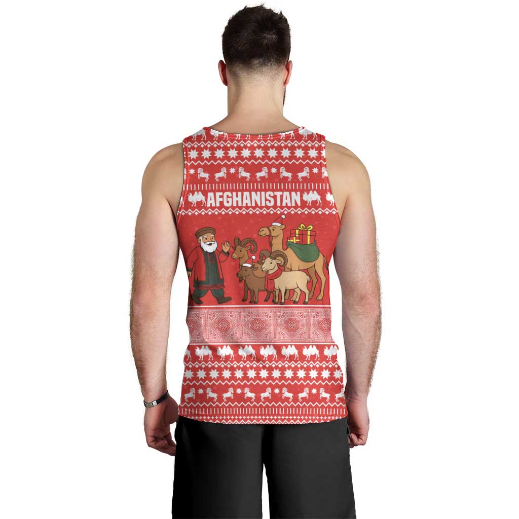 Afghanistan Christmas Men Tank Top with Santa Camels Sheep Traditional Pattern and Festive Design - Wonder Print Shop