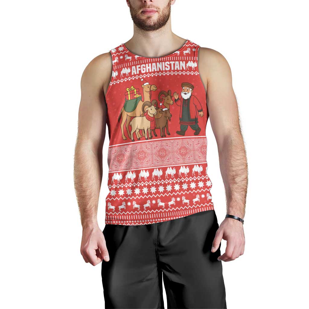 Afghanistan Christmas Men Tank Top with Santa Camels Sheep Traditional Pattern and Festive Design - Wonder Print Shop