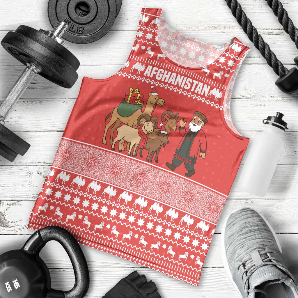 Afghanistan Christmas Men Tank Top with Santa Camels Sheep Traditional Pattern and Festive Design - Wonder Print Shop