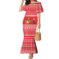 Afghanistan Christmas Mermaid Dress with Santa Camels Sheep Traditional Pattern and Festive Design - Wonder Print Shop