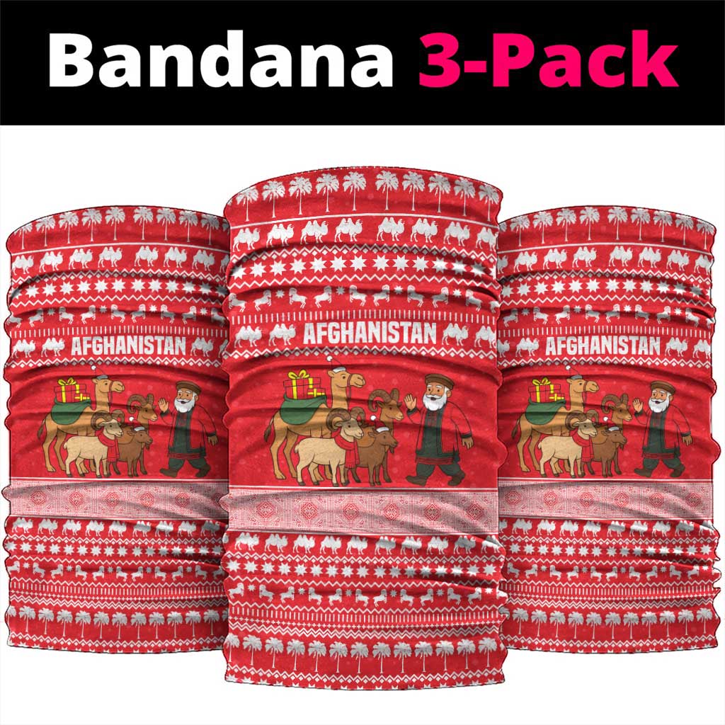 Afghanistan Christmas Neck Gaiter with Santa Camels Sheep Traditional Pattern and Festive Design - Wonder Print Shop