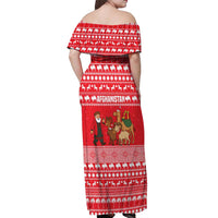 Afghanistan Christmas Off Shoulder Maxi Dress with Santa Camels Sheep Traditional Pattern and Festive Design - Wonder Print Shop