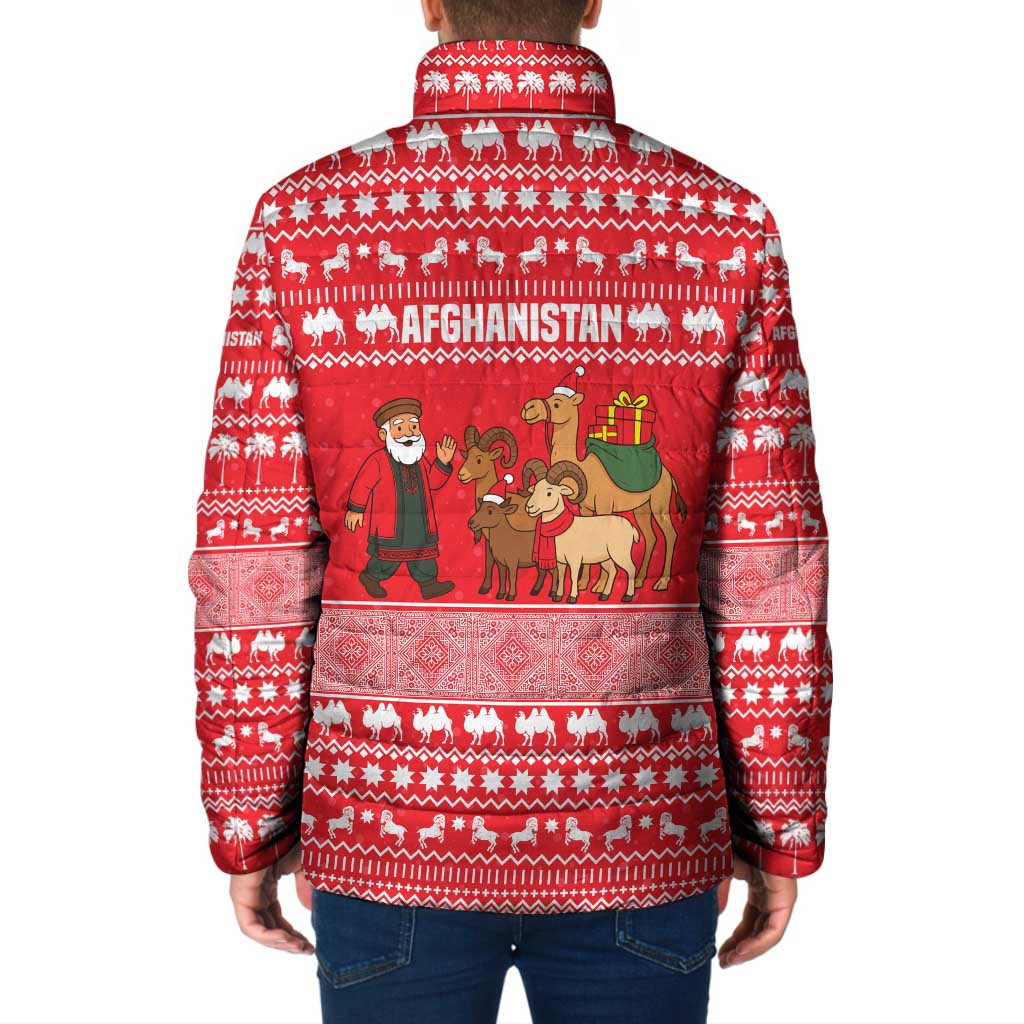 Afghanistan Christmas Padded Jacket with Santa Camels Sheep Traditional Pattern and Festive Design - Wonder Print Shop