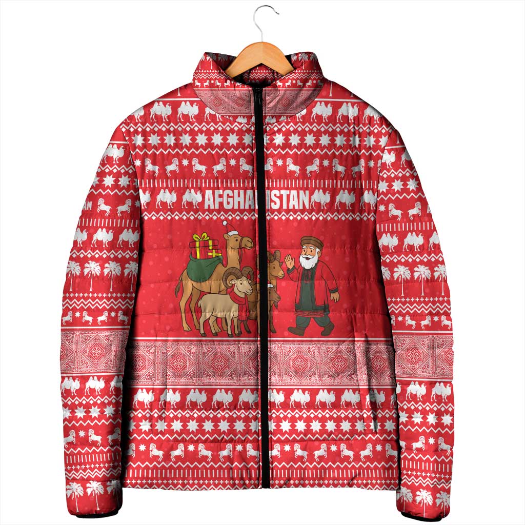 Afghanistan Christmas Padded Jacket with Santa Camels Sheep Traditional Pattern and Festive Design - Wonder Print Shop