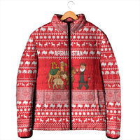 Afghanistan Christmas Padded Jacket with Santa Camels Sheep Traditional Pattern and Festive Design - Wonder Print Shop