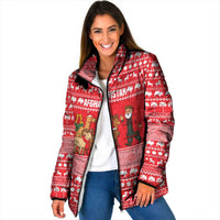 Afghanistan Christmas Padded Jacket with Santa Camels Sheep Traditional Pattern and Festive Design - Wonder Print Shop