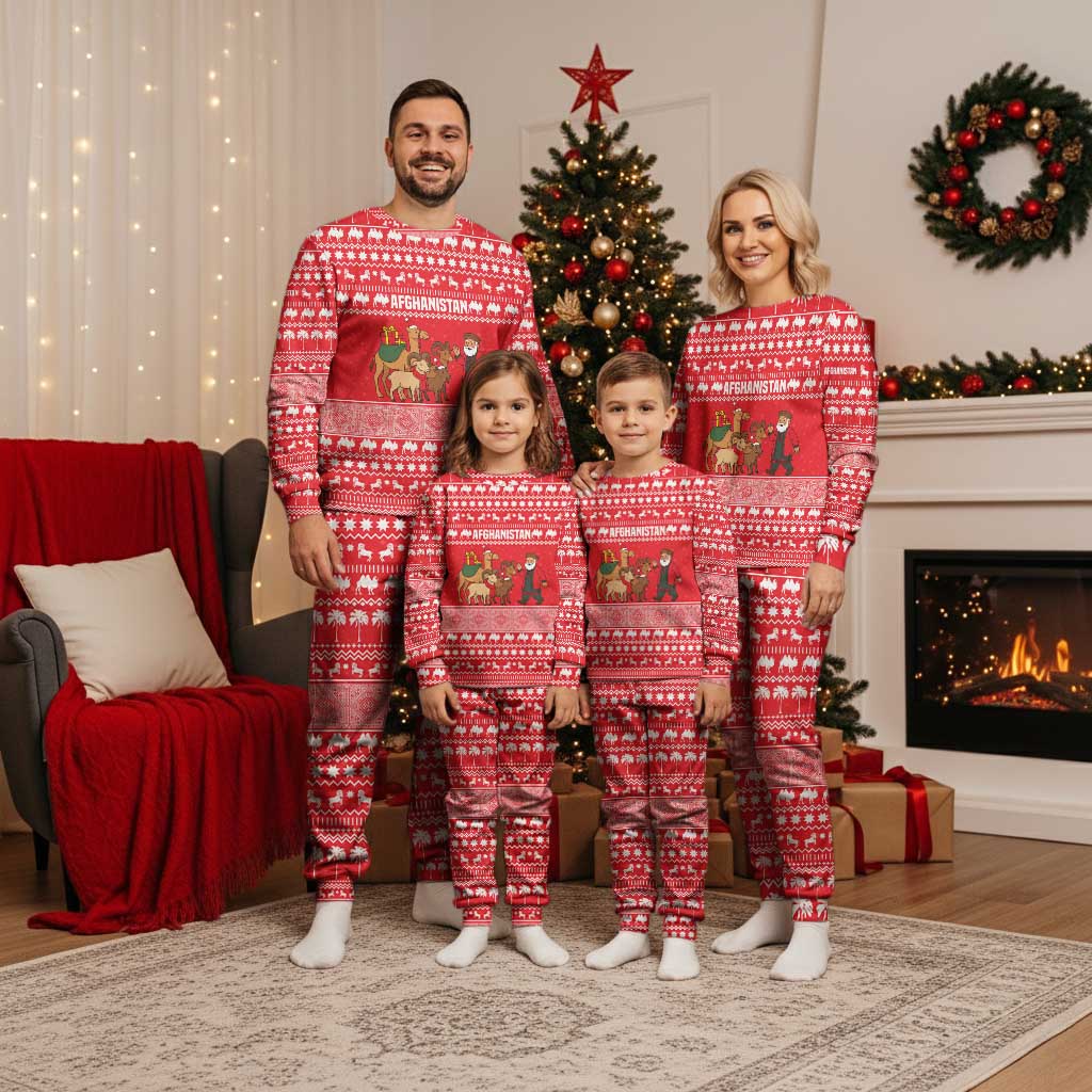 Afghanistan Christmas Pajama Set with Santa Camels Sheep Traditional Pattern and Festive Design - Wonder Print Shop