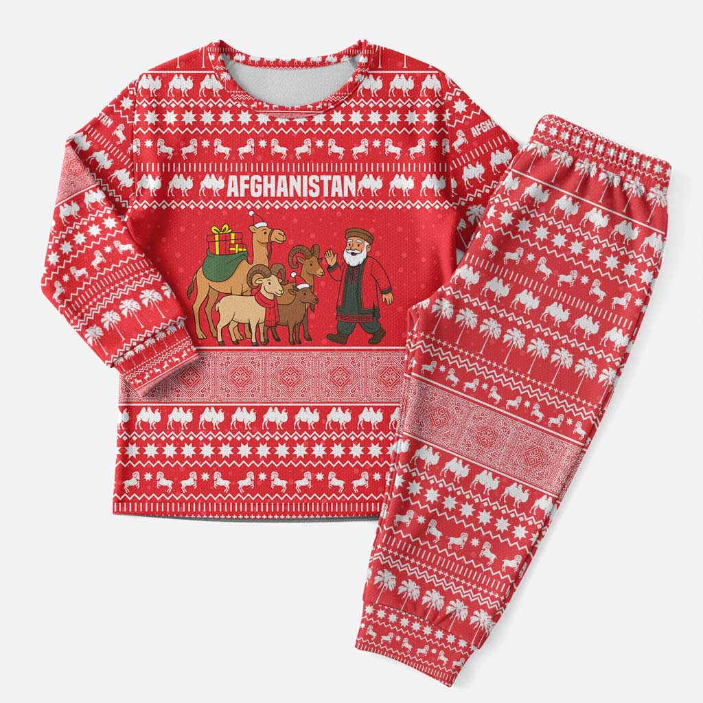 Afghanistan Christmas Pajama Set with Santa Camels Sheep Traditional Pattern and Festive Design - Wonder Print Shop