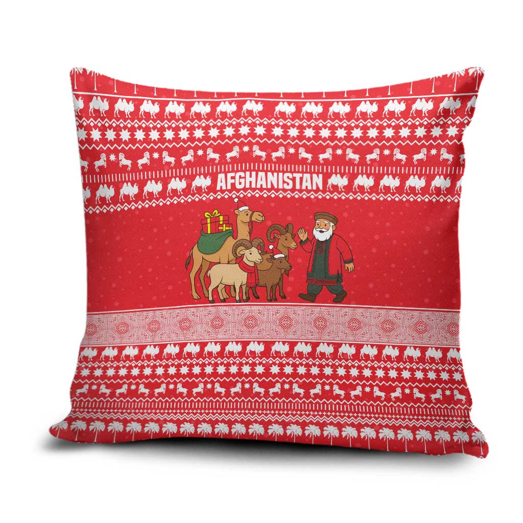 Afghanistan Christmas Pillow Cover with Santa Camels Sheep Traditional Pattern and Festive Design - Wonder Print Shop