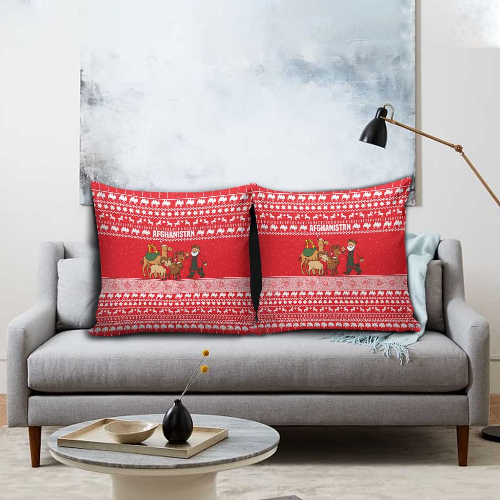 Afghanistan Christmas Pillow Cover with Santa Camels Sheep Traditional Pattern and Festive Design - Wonder Print Shop