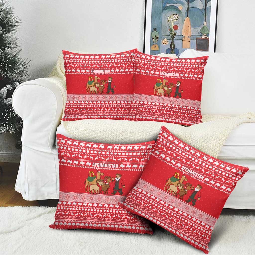 Afghanistan Christmas Pillow Cover with Santa Camels Sheep Traditional Pattern and Festive Design - Wonder Print Shop