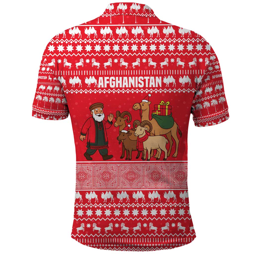 Afghanistan Christmas Polo Shirt with Santa Camels Sheep Traditional Pattern and Festive Design - Wonder Print Shop