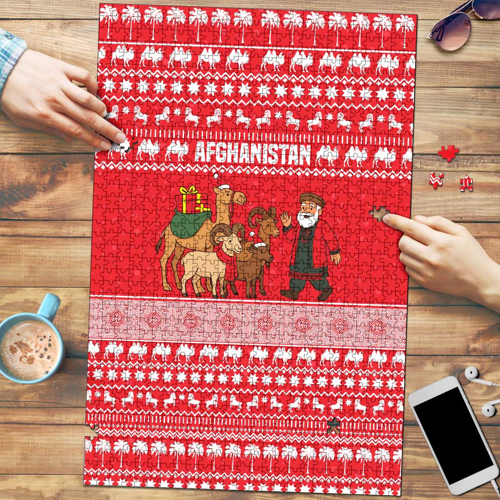 Afghanistan Christmas Puzzle with Santa Camels Sheep Traditional Pattern and Festive Design - Wonder Print Shop