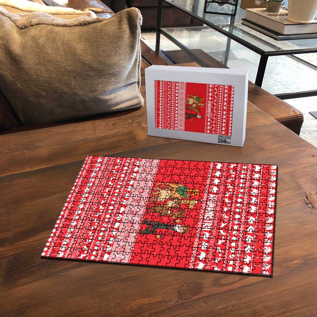 Afghanistan Christmas Puzzle with Santa Camels Sheep Traditional Pattern and Festive Design - Wonder Print Shop
