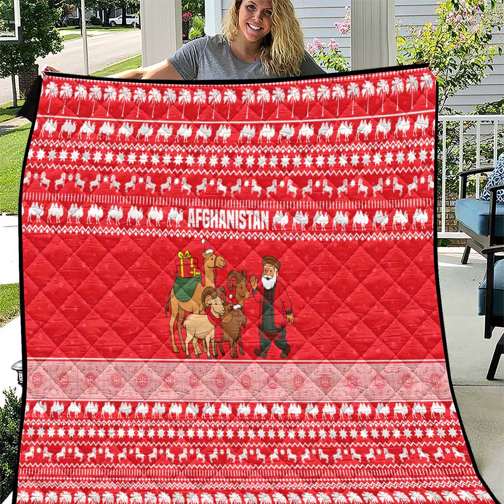 Afghanistan Christmas Quilt with Santa Camels Sheep Traditional Pattern and Festive Design - Wonder Print Shop