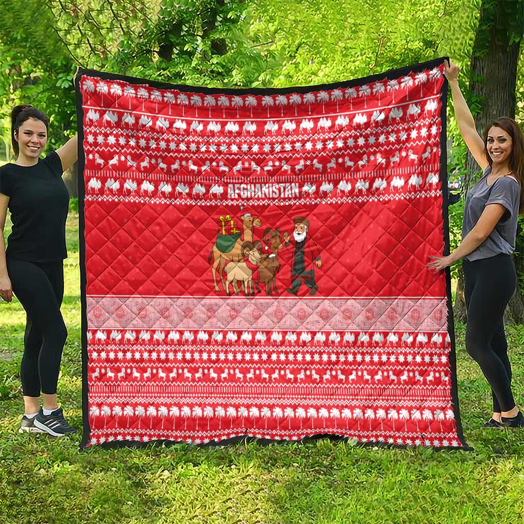 Afghanistan Christmas Quilt with Santa Camels Sheep Traditional Pattern and Festive Design - Wonder Print Shop