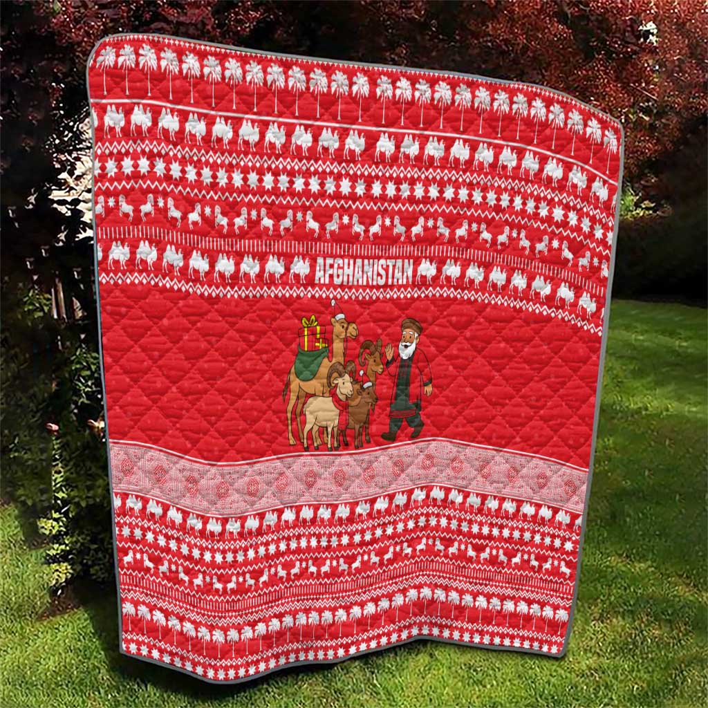 Afghanistan Christmas Quilt with Santa Camels Sheep Traditional Pattern and Festive Design - Wonder Print Shop
