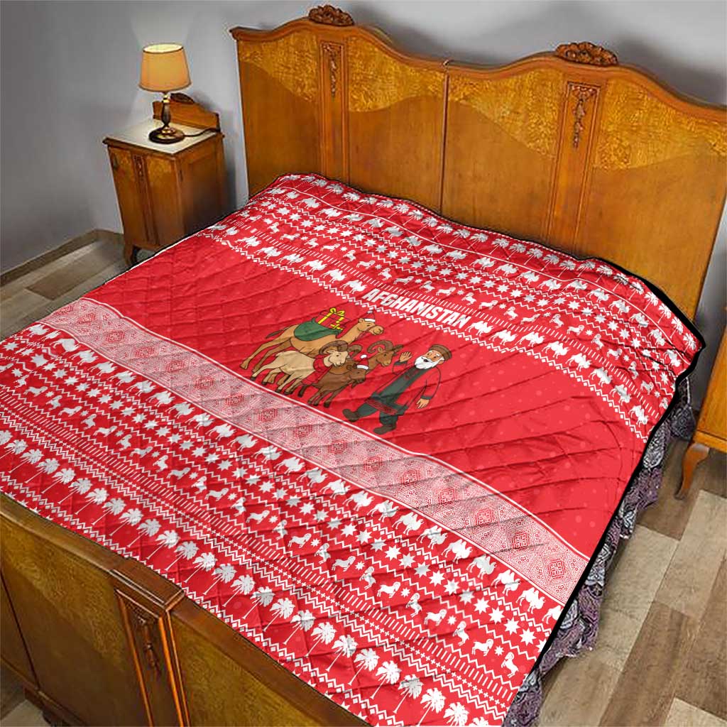 Afghanistan Christmas Quilt with Santa Camels Sheep Traditional Pattern and Festive Design - Wonder Print Shop