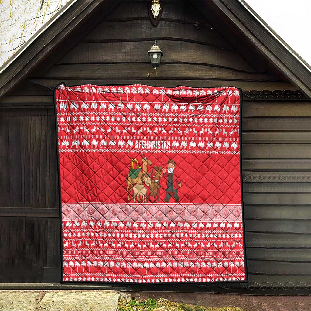 Afghanistan Christmas Quilt with Santa Camels Sheep Traditional Pattern and Festive Design - Wonder Print Shop